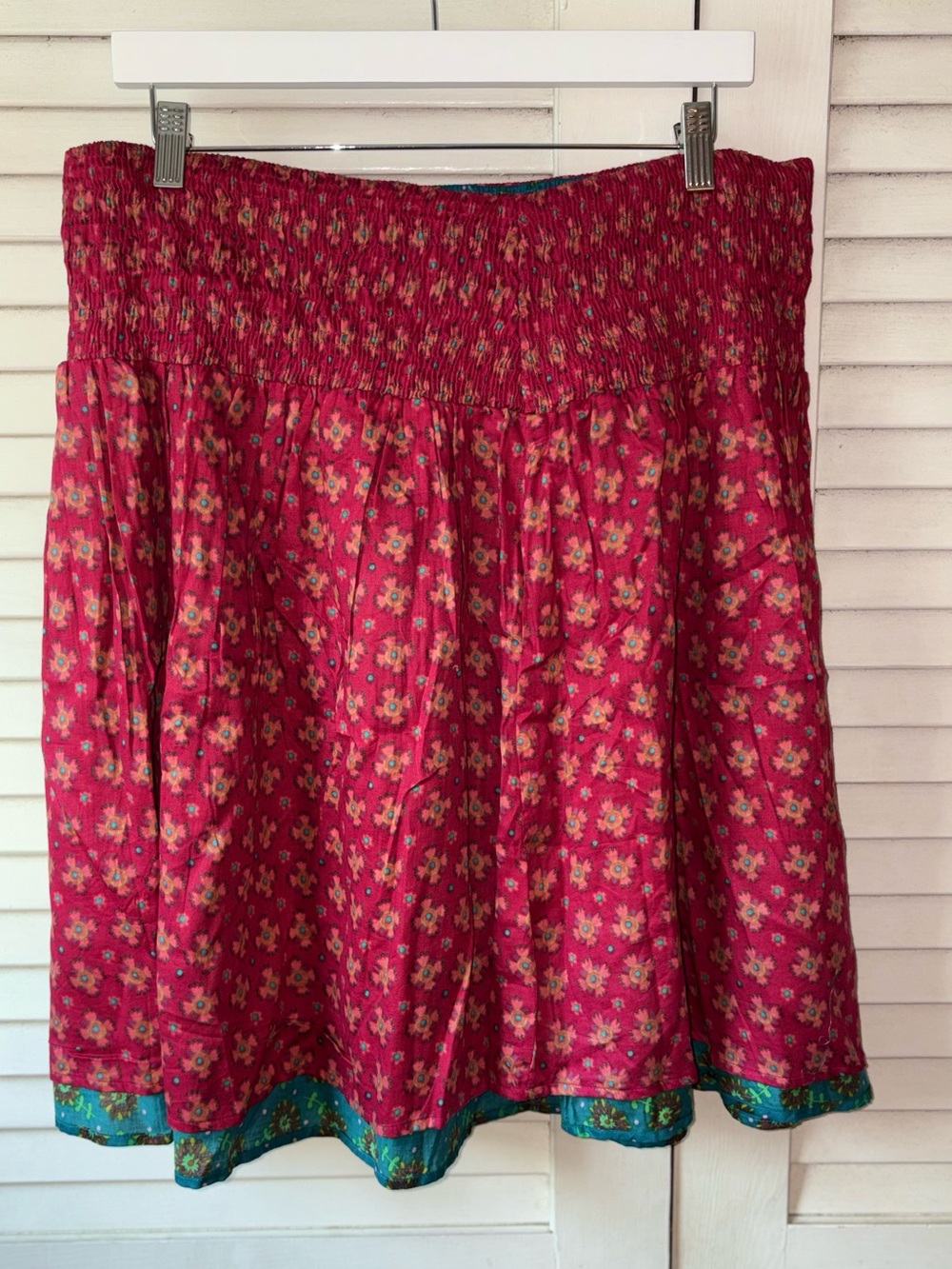 NWT Natural Life Reversible 2-in-1 Skirt XL Floral Boho Pink Teal Smocked Waist - Picture 7 of 7